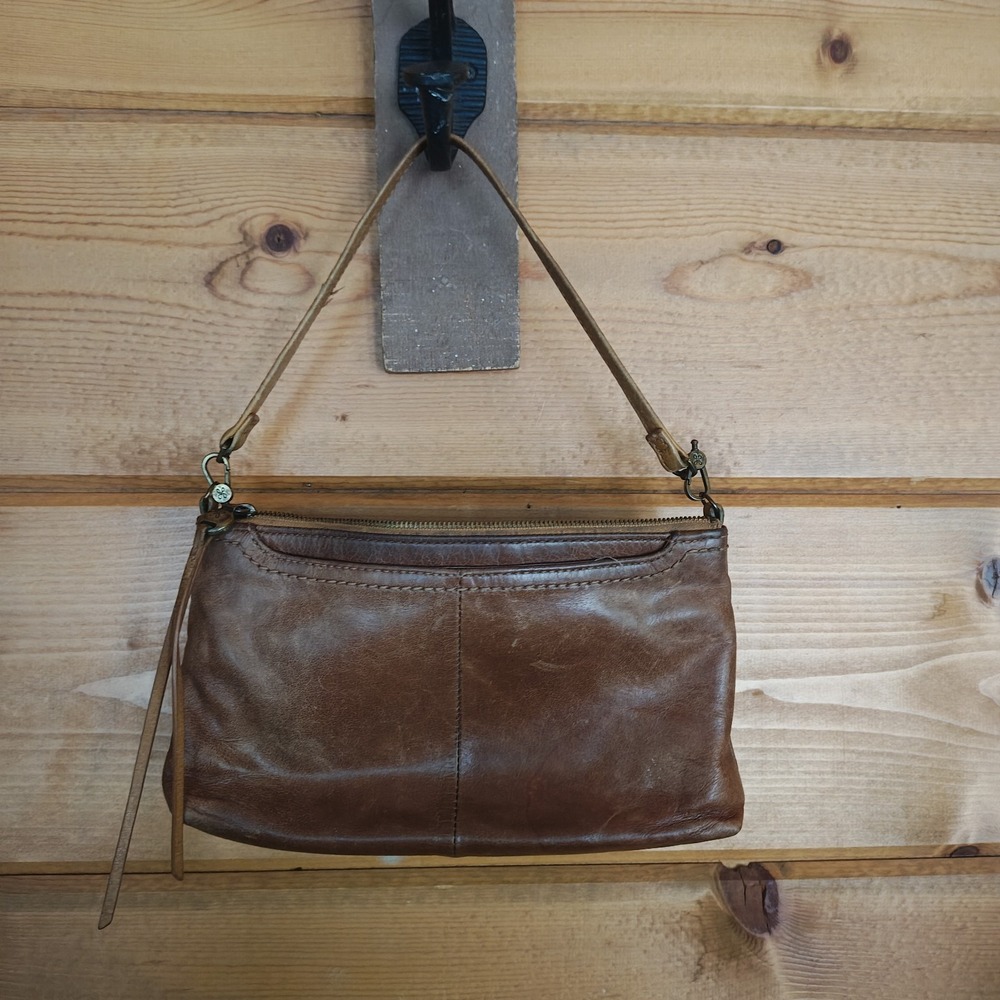 Hobo The Original Glazed Brown Leather Clutch Wristlet Bag ZA4
